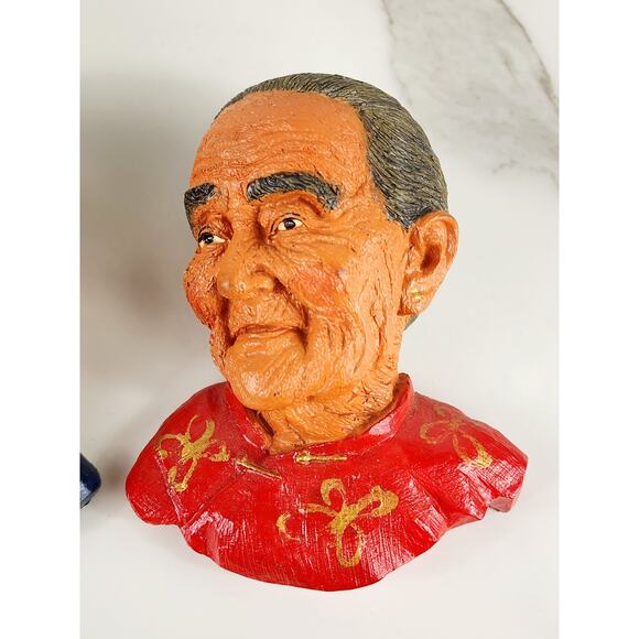 Bust Chinese Asian Oriental Senior Chalkware 5" Wall Decor 80s Wall Hanging x2 - Picture 3 of 14